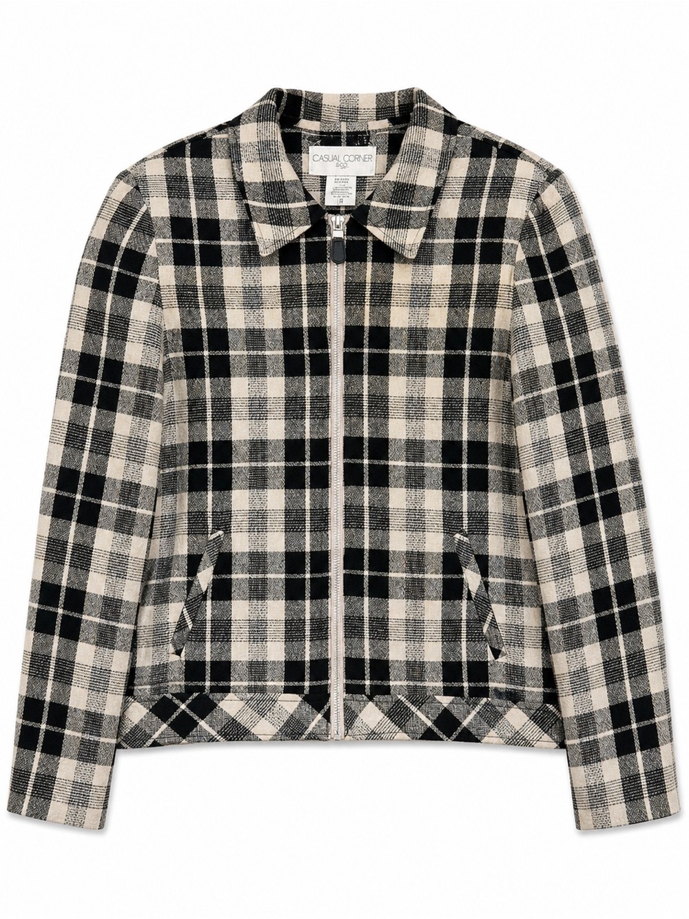 Vintage 90s Casual Corner Plaid Linen Jacket Size 10 Cropped Preppy